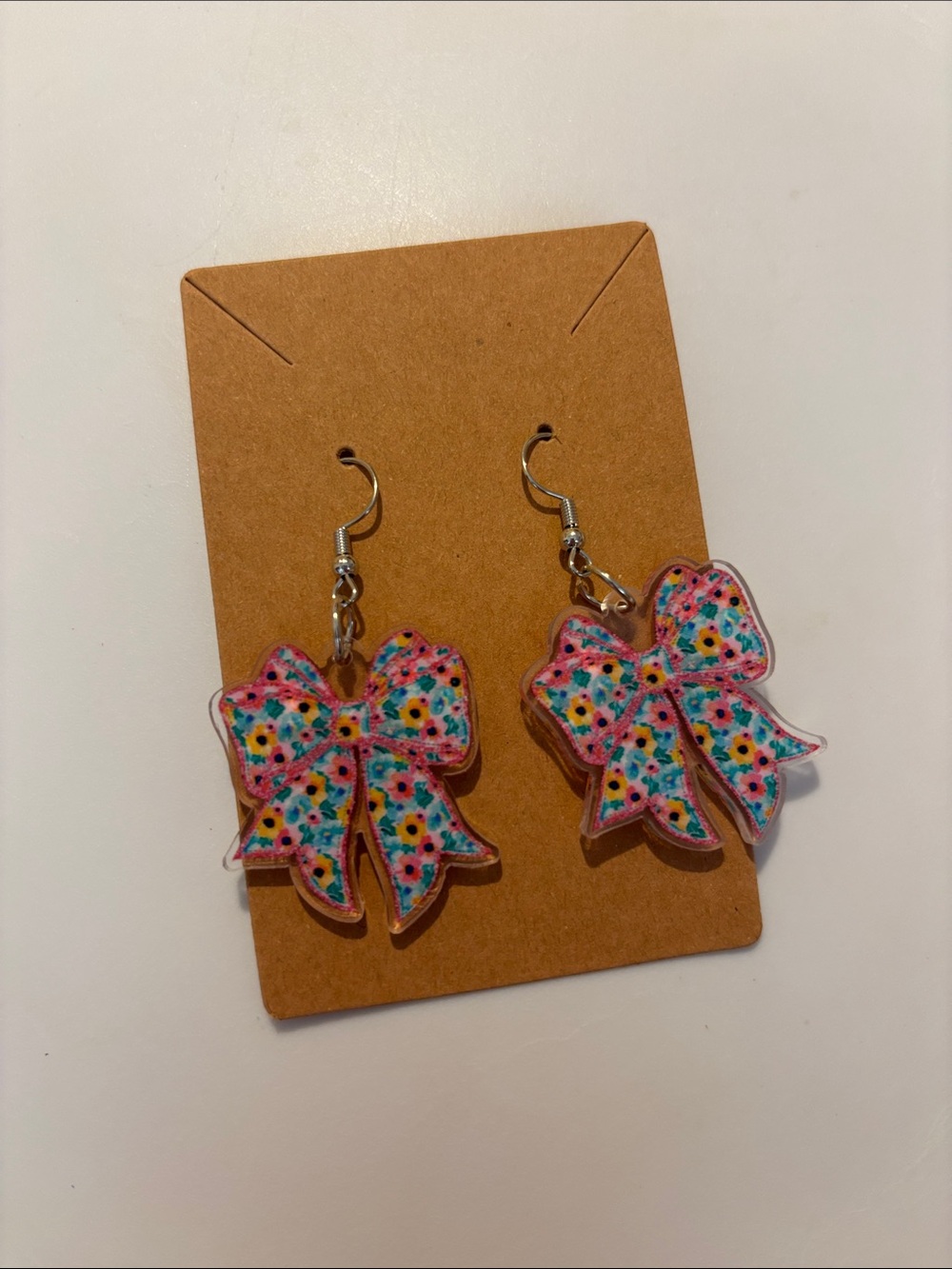 Fashion Jewelry Pink Floral Bow Dangle Earrings - Picture 3 of 5